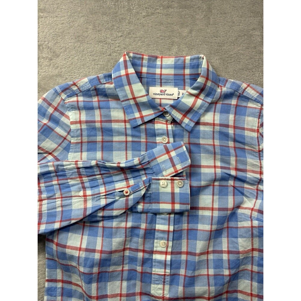 Vineyard Vines Blue Red Plaid Button Down Shirt Women’s Size 2
